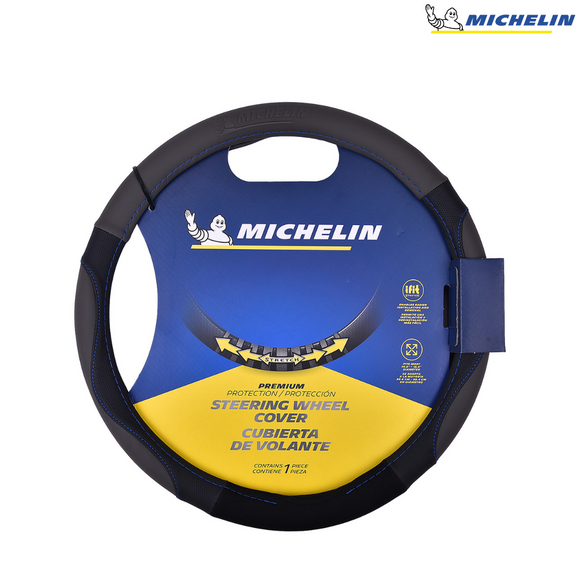 MICHELIN 33269 Performance Faux Leather Steering Wheel Cover- Blue Stich