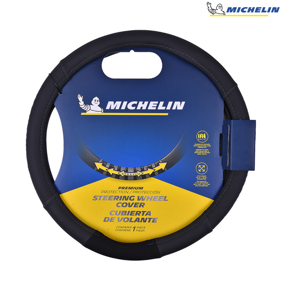 MICHELIN 33252 Premium Faux Leather Steering Wheel Cover- Black Stich