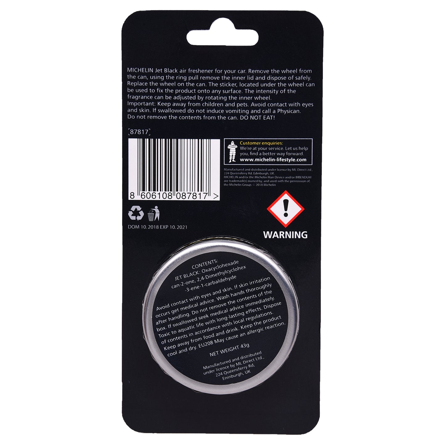 MICHELIN  87817 Organic Can - Air Freshner - Jet Black Fragrance - Super Tyre Tec