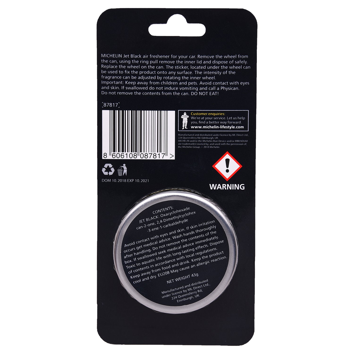 MICHELIN  87817 Organic Can - Air Freshner - Jet Black Fragrance - Super Tyre Tec